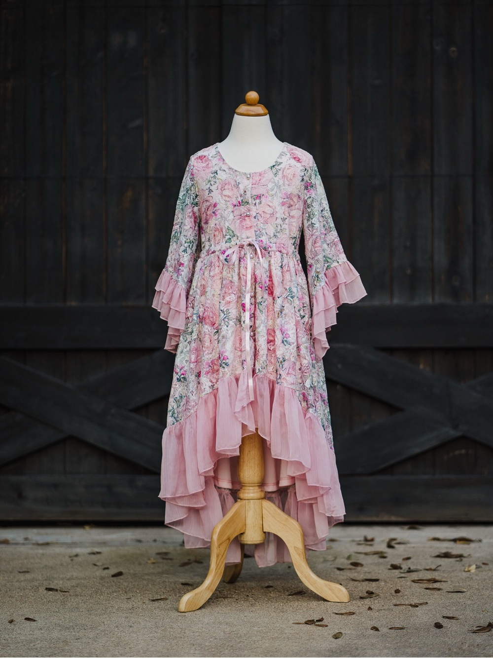 Girl's Fairycore boho pink lace ruffle dress size 12